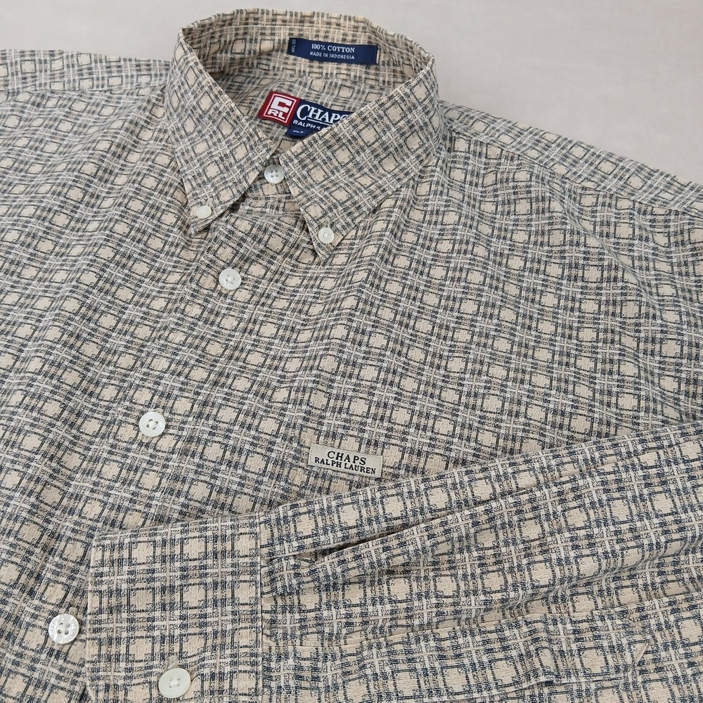 VTG Chaps Ralph Lauren XLT Mens Shirt Long Sleeve Geometric Knit 27x33